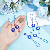 Flat Round Handmade Evil Eye Lampwork Pendant Decoration, with Nylon Mobile Phone Strap, for Car Hanging Accessories, Blue, 103mm, 6pcs/set