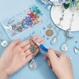 DIY Jewelry Making Finding Kit, Including Moon & Heart & Sun & Yoga Theme Alloy Pendants & Links, Glass Teardrop Pendant & Rondelle Beads, Mixed Color, 185Pcs/box