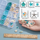 DIY Jewelry Making Finding Kit, Including Dyed Synthetic Magnesite & Turquoise & Howlite & Glass & Natural Shell Beads, Alloy Pendants, Turtle & Starfish & Round, Mixed Color, 210Pcs/box