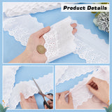 Polyester Embroidery Hollow Flower Lace Trim, Wavy Edge Lace Ribbon, White, 3-3/4 inch(94mm)