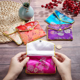 10Pcs 5 Colors Embroidery Damask Cloth Pouches, with Snap Button and Zipper, Small Gift Bags for Jewelry, Mixed Color, 10.2x12.5cm, 2pcs/color