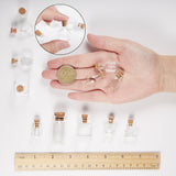 Glass Bottles, with Cork Stopper and Iron Screw Eye Pin Peg Bails, Mixed Shapes, Clear, 20pcs/set