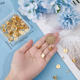 50Pcs Flat Round 304 Stainless Steel Stud Earring Settings, with 50Pcs Ear Nuts, Real 18K Gold Plated, 12x2mm, Pin: 0.8mm, Tray: 10mm