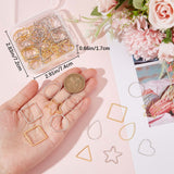 96Pcs 16 Styles Brass Linking Rings, Star & Round Ring & Teardrop & Triangle & Square & Heart & Fan & Hexagon, Platinum & Golden, 17.5~30x16~22.5x0.8~1mm, 6pcs/style