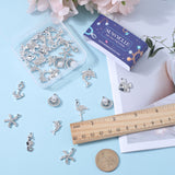 32Pcs 8 Styles Alloy with Crystal Rhinestone & Black Enamel Pendants, Sea Horse & Dolphin & Starfish & Anchor & Flamingo Charms, Platinum, 17~28x8~18x2.2~6mm, Hole: 1.5~2mm, 4Pcs/style