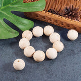 Unfinished Wood Beads, Natural Wooden Loose Beads Spacer Beads, Round, 35mm, Hole: 7mm