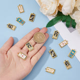 12Pcs 6 Style 304 Stainless Steel Pendants, with Enamel and Rhinestone, Golden, Rectangle with Tarot Pattern, Mixed Color, 21x10.5x2mm, Hole: 1.5mm, 2pcs/style