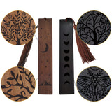 1 set Rosewood & African Blackwood Bookmarks Set, Laser Engraving, Rectangle, Moon Pattern, 148x25mm, 2pcs/set