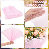 Polyester Flower Bouquet Wrapping Mesh Paper, with ABS Plastic Imitation Pearl Edge, Bouquet Packaging Paper Wrinkled Wavy Net Yarn, for Valentine's Day, Wedding, Birthday Decoration, Pearl Pink, 4000x275mm