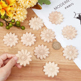 Wood Carved Onlay Applique Craft, Unpainted Onlay Furniture Home Decoration, Flower, 48~50x7.5mm