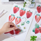 PVC Self Adhesive Fruit Decorative Stickers, Waterproof Decals, Rectangle, Strawberry, 292x197x0.3mm, Strawberry: 27~80x27~110mm, 3 sheets/set