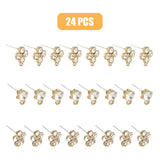 24Pcs 3 Style Alloy Stud Earring Findings, with Crystal Rhinestones and Horizontal Loops, Flat Round & Flower, Golden, 11.5~13x8.5~11mm, Hole: 1.4~1.8mm, Pin: 0.7mm, 8Pcs/style