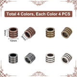 16Pcs 4 Colors 304 Stainless Steel Beads, Large Hole Beads, Grooved, Column, Mixed Color, 10x8mm, Hole: 6.5mm, 4pcs/color