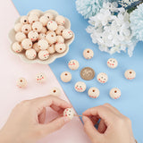 80Pcs Printed Wood European Beads, Large Hole Round Beads with Smiling Face Pattern, Undyed, Bisque, 20x17.5mm, Hole: 4.7mm