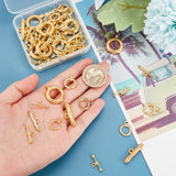 32 sets 4 style Tibetan Style Alloy Ring Toggle Clasps, Mixed Ring, Heart, Golden, Ring: 12~25x12~20x1~4mm, Hole: 1~2mm, Bar: 19~24x6.5~9x1~3mm, Hole: 1~2mm, 8 sets/style