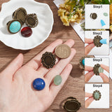 DIY Gemstone Finger Ring Making Kit, Including Natural & Synthetic Mixed Stone Cabochons, Flower & Oval & Flat Round Adjustable Alloy Ring Settings, Antique Bronze, 12Pcs/bag