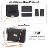 DIY Purse Making Kit, Including PU Leather Bag Accessories, Waxed Cord & Iron Neddles, Black, Finished Product: 13x21cm