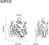 Tibetan Style Alloy Tiger Head Pendants, Antique Silver, 27x24x2mm, Hole: 3mm, 30pcs/box