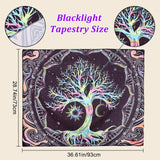 Polyester Glow in The Dark Wall Tapestry, Night Art Tapestry, for Neon Party Wall, Bedroom, Living Room, with Traceless Nail & Clips, Tree of Life Pattern, 930x730x0.2mm