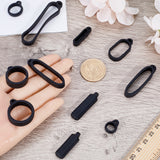 55Pcs 11 Styles Silicone Pendant, for Electronic stylus & Lighter Making, Ring, Black, 16x12x6mm, Hole: 2.5mm, 8mm inner diameter, 5pcs/style