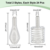 48Pcs 2 Styles Hollow Iron Wire Bead Cage Pendants, Spiral Bead Cage, Platinum, 36~37x12.5~16mm, Hole: 2~3.5mm, 24pcs/style