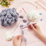 DIY Purse Weaving Kits, including Chunky Yarn, Magnetic Clasp, Mesh Sheet, Crochet Needle, Light Steel Blue, 16x17~18x6cm