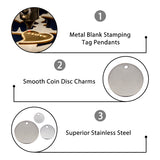 120Pcs 3 Style 304 Stainless Steel Charms, Stamping Blank Tag, Flat Round, Stainless Steel Color, 7~16x0.8~1mm, Hole: 1.4mm, 40pcs/style