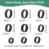 18Pcs 9 Size 201 Stainless Steel Plain Band Ring for Men Women, Matte Gunmetal Color, Inner Diameter: US Size 4 1/2~14(15.2~23mm), 2Pcs/size