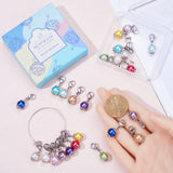 Baking Painted Pearlized Glass Pearl Round Pendant Locking Stitch Markers, with 304 Stainless Steel Lobster Claw Clasps & Brass Wine Glass Charm Rings Stitch Marker, Mixed Color, 2.7cm, 12 colors, 2pcs/color, 24pcs/set