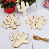 Unfinished Wooden Pendant Ornaments, with Jute Twine, for Party Gift Home Decoration, Beige, Cactus: 9x6.05x0.3cm, Hole: 2.5mm, 10pcs/set