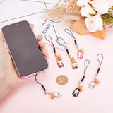 6Pcs 6 Colors Cat & Flower Alloy Enamel Pendant Decoration, with Iron Bell Charm and Nylon Cord Loops Hanging Decoration, Mixed Color, 106mm, 1pc/color