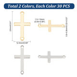 60Pcs 2 Colors Religion 201 Stainless Steel Connector Charms, Sideways Cross Links, Golden & Stainless Steel Color, 23x12.5x0.6~0.8mm, Hole: 1.5~1.6mm, 30pcs/color