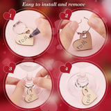 Wood Heart Wine Glass Charms, with Iron Hoop Earring Findings and CCB Plastic Beads, Platinum, 50mm, 50pcs/set