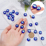 Handmade Evil Eye Lampwork Beads Strands, Flat Round, Blue, 15~16x8~9mm, Hole: 2mm, about 24pcs/strand, 13.70''(34.8cm)