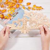 Rubber Wood Carved Onlay Applique, Center Flower Long Applique, for Door Cabinet Bed Unpainted Decor European Style, BurlyWood, 10x22x0.8cm
