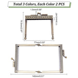 6Pcs 3 Colors Iron Kiss Lock Purse Frame, Rectangle, Bag Replacement Accessories, Mixed Color, 7.7x7.55x1.15cm, 2pcs/color
