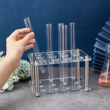 Acrylic Laboratory Test Tube Rack, 201 Stainless Steel Column Support Standoff Pins, Clear, 112x70x92mm