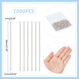 1000Pcs 304 Stainless Steel Flat Head Pins, for Jewelry Making, Stainless Steel Color, 22 Gauge, 30x0.6mm, Head: 1mm