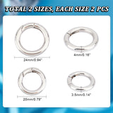4Pcs 2 Styles 304 Stainless Steel Spring Gate Rings, O Rings, Manual Polishing, Stainless Steel Color, 20~24x3.5~4mm, 2pcs/style