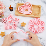 3 Sets 3 Style Plastic Mold, Cookie Cutters, Cookies Moulds, DIY Biscuit Baking Tool, Heart/Star/Flower, Mixed Shapes, 33~131x36.5~135x13mm, Inner Diameter: 25~122x27~127mm, 6pcs/set, 1 set/style