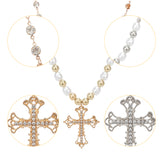 2Pcs 2 Colors Rhinestone Cross Fleury Pendant Necklace with Plastic Beaded Chains, Alloy Necklaces, Platinum & Golden, 15.75 inch(40cm), 1Pc/color