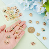 24Pcs 6 Colors Glass Connector Charms, with Alloy Findings, Flat Round with Tree Links, Light Gold, 17~19.5x13.5x5.5mm, Hole: 1.6mm, 4pcs/color
