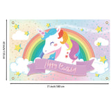 Polyester Hanging Banner Sign, Rectangle with Word, Party Decoration Supplies Celebration Backdrop, Happy Birthday, Unicorn Pattern, 1100x1850mm