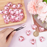 Acrylic Rhinestone Cabochons, Pointed Back & Back Plated, Heart, Pink, 25x24.5x7.5mm, 30pcs/box