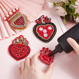 4Pcs 4 Style Heart Cloth Patches, Glass Beaded Appliques, Stick On Patch, with Rhinestone, Costume Accessories, Red, 61~103x48~77x6~11mm, 1pc/style