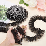 8 Yards Polyester Pleated Lace Trim, Ruffled Lace Ribbon for Garment Accessories, Black, 1-5/8 inch(40mm)