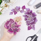 2Pcs 2 Style Peony Polyester Embroidery Sew on Clothing Patches, Flower Applique, Sewing Craft Decoration, Dark Orchid, 90~215x113~182x1~1.5mm, 1pc/style