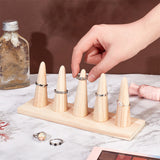 Wood Ring Display Stands, Finger Ring Organizer Holder, with 5Pcs Pointed Cone Ring Holder, Wheat, 20x6x8.4cm