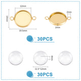 DIY Link Connector Making Kits, with Vacuum Plating 304 Stainless Steel Cabochon Connector Settings and Transparent Glass Cabochons, Golden, Connector Settings: 19.5x14x2mm, hole: 2mm, 30pcs/box