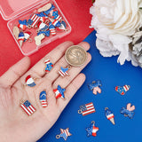 32Pcs 8 Style Independence Day Rack Plating Alloy Enamel Pendants, Light Gold, Star & Bowknot & Rectangle, Mixed Color, 17~22.5x8.5~16x1.5~2.5mm, Hole: 1.4~2mm, 4pcs/style